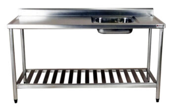 Mesa em aço inox com cuba e porta panela